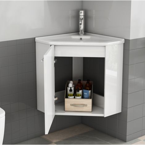 Mobile bagno ad angolo con lavabo in ceramica, bianco, 39,8 x 24,8 x 40 cm DESVIAE (1/5)