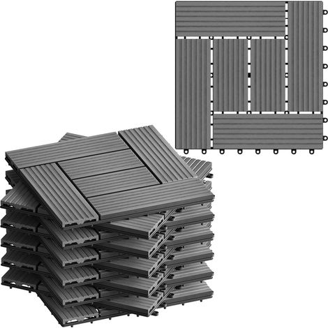 WOLTU 11x Suelo de WPC Baldosas de Madera Exterior para Porche Patios Jardin 30 x 30 cm 1m² Suelo de Exterior Compuesta Azulejos Baldosas de WPC para Terraza Gris Claro (1/5)