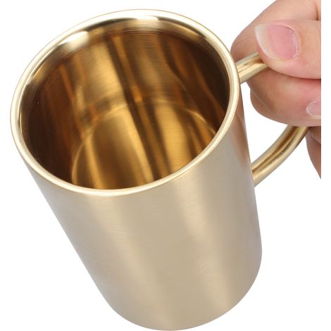 Mug à bière en acier inoxydable 304 de 340 ml, tasse à café isotherme double paroi avec poignée dorée