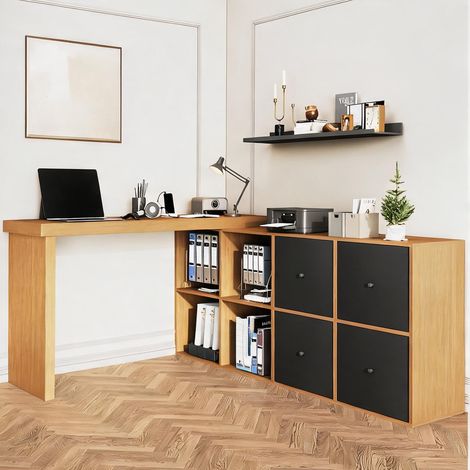 Bureau d'angle en MDF avec plateau pivotant 360° et rangements (1/5)