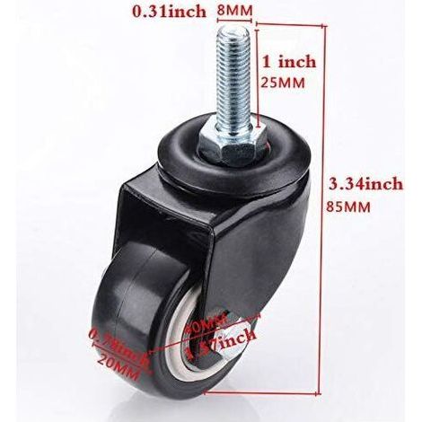 M8x25mm 4 pièces de support de charge 240 kg chariot roulette tournante PU meubles poudre remplacement (sans roulettes de frein),-- (1/4)