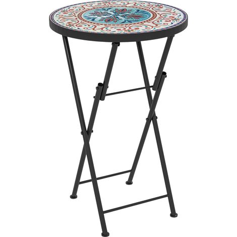 Beistelltisch klappbar Gartentisch mit Mosaik-Design, Ø35,5 x 55 cm Rund wetterfest Balkontisch aus Metall, Campingtisch Klapptisch Kaffeetisch für Wohnzimmer Büro Outdoor Indoor, Mehrfarbig Aosom
