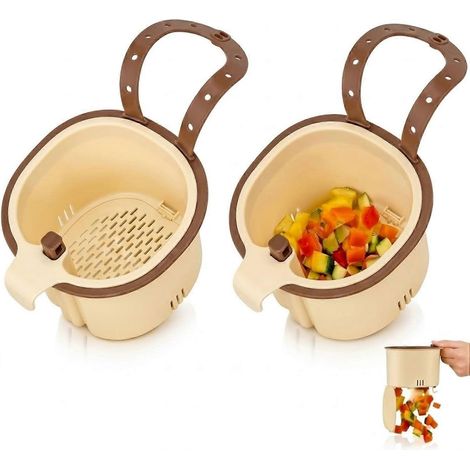 Panier d'évier suspendu cuisine multifonctionnel avec crochet pour robinet, filtre évier nettoyage facile par pression, marron (1/5)