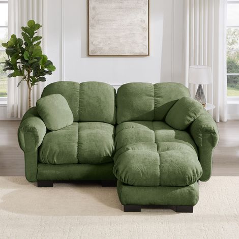 Modulares 2-Sitzer-Ecksofa aus Chenille in Grün mit beweglicher Ottomane HAVRYA (1/5)