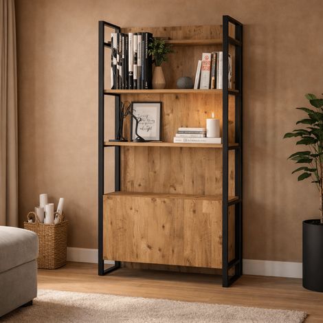 Industrielles Bücherregal mit Regalen und geschlossenem