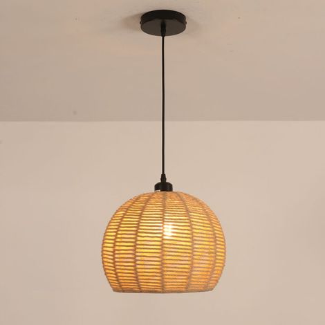 Lustre Suspendu Design en Corde Tressée, 30x30x150 cm, Noir et Marron, Douille E27 (Ampoule Non Incluse), Pour Salon, Chambre, Salle à Manger, Décoration Bohème (1/5)