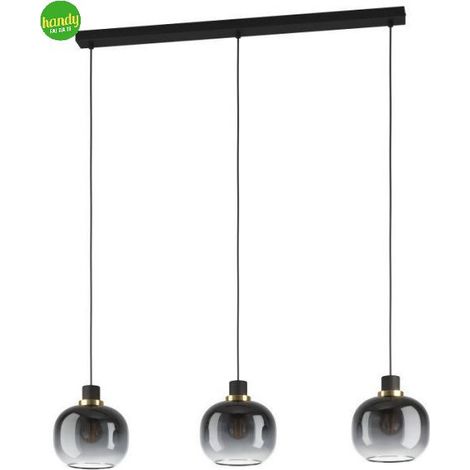 Lampadario Sospeso Oilella Eglo 3xE27 Nero Vetro Grigio (1/4)