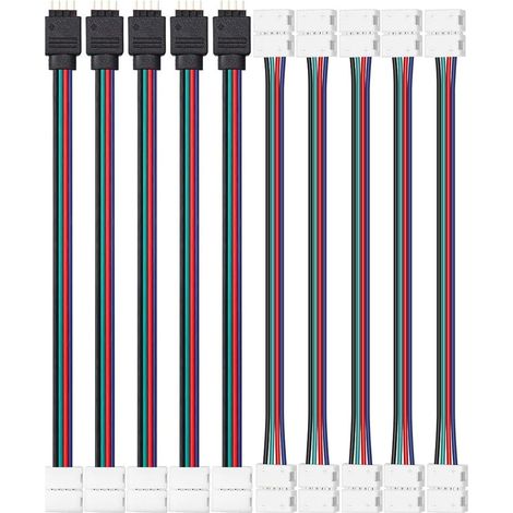Kit Connecteur LED 8mm 4 Broches - 10 Pièces - Plastique Robuste - Liaison Barre et Contrôle RGB - Pour Bandes 5050 - Noir Compact