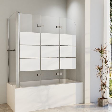 Boromal Duschwand für Badewanne mit Seitenwand Badewannenaufsatz 2-teilig faltbar Duschwand Badewanne 120x70x140cm Badewannenaufsatz mit Seitenwand aus 6mm ESG Sicherheitsglas, Gestreift (1/5)