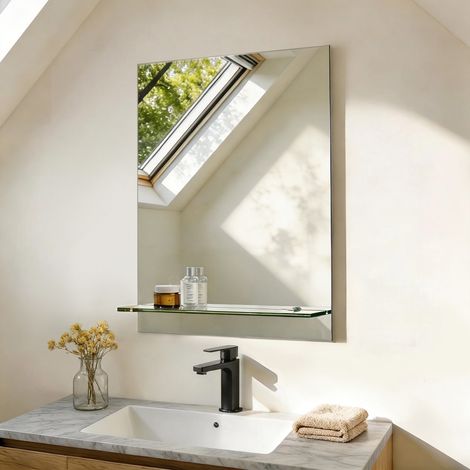 Miroir de salle de bain avec étagère Miroir mural Miroir de courtoisie 45 x 60 cm S'AFIELINA
