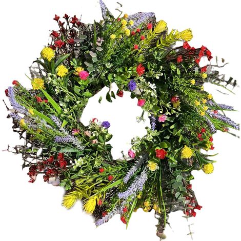 Couronne porte été – 15,75 pouces (40 cm), fleurs sauvages artificielles, guirlande maison (1/4)