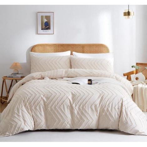 Housse de Couette - 220x240 cm - Microfibre Tissée Serrée - Fermeture Éclair - Avec Liens aux 4 Coins - Pour Lit 2 Personnes - 1 Pièce + 2 Taies 65x65 cm (1/4)