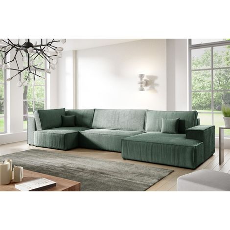 Wohnlandschaft Schlafsofa CORUNIA Stoff Poso Grün Ottomane Rechts (1/5)