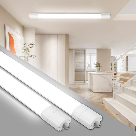 Oraymin Lot de 2 Réglette LED 60cm IP65 Étanche - Plafonnier 20W 2200LM pour Garage, Cave et Atelier - Tube LED Ultra Plat 4000K Blanc Neutre - Luminaire Salle de Bain et Cuisine - Installation Facile (1/5)
