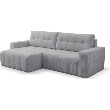 Selsey Maillo – Ecksofa mit Schlaffunktion & Bettkasten, Cord, Universal, Hellgrau