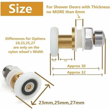 Duschkabinentürrolle, Schiebetürrolle für Duschkabinen, Ersatzrollen für Rollen mit 27 mm Raddurchmesser, 8 Stück (1/5)