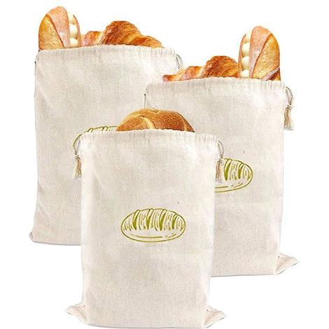 BelleRise - Ensemble de 4 sacs à pain en lin avec cordons de serrage - sacs à pain en tissu réutilisables - 2 (30 x 40 cm) + 2 (14,5 x 63 cm) (1/5)