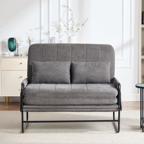 Canapé-lit 2 places convertible en lit, en tissu gris avec structure en métal, poches latérales et coussin lombaire, compact pour petits espaces, salon ou bureau – CHICFURN (1/5)