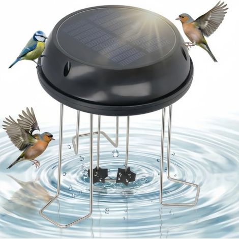 Bain d'oiseaux suspendu en métal de 38 cm avec fontaine solaire, panneau solaire fixe, 4 buses, 3 oiseaux décoratifs amovibles, pour jardin, terrasse ou porche extérieur. (1/5)