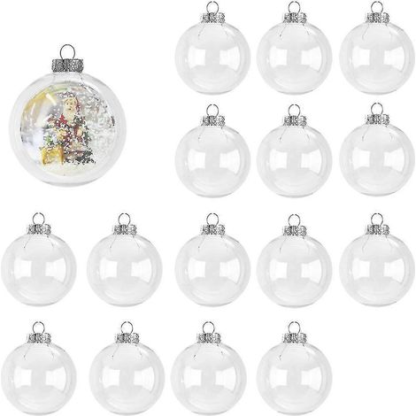 16 boules de Noël transparentes, boules en plastique transparent à remplir soi-même, décorations de sapin de Noël (1/4)