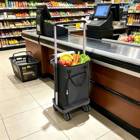Insulated Rolling Cooler Cart with Removable Bag 4-Wheel Shopping Trolley, aluminum alloy frame supports up to 66.14 lbs (1/5)