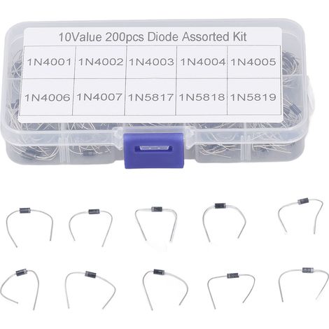 200Pcs Rectifier Diode 1N4001 to 1N4007 to 1N5819 Diode Assorted Kit Set for Product Development Maintenance