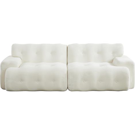 Divano a 2 posti oversize in ciniglia beige, design moderno con braccioli larghi e bottoni (1/5)