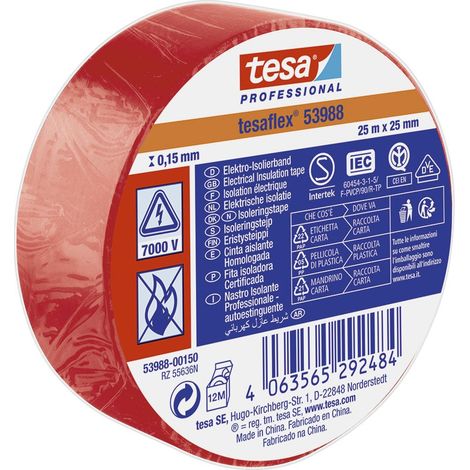 Zugelassenes Isolierband 25m x 25mm in roter Farbe zum Isolieren oder Markieren von Kabeln (1/2)