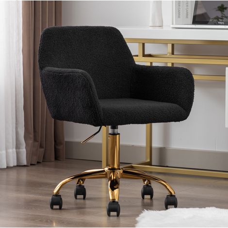 Silla de oficina giratoria regulable en altura con ruedas 53x53x55 cm, piel sintética - negro (1/5)