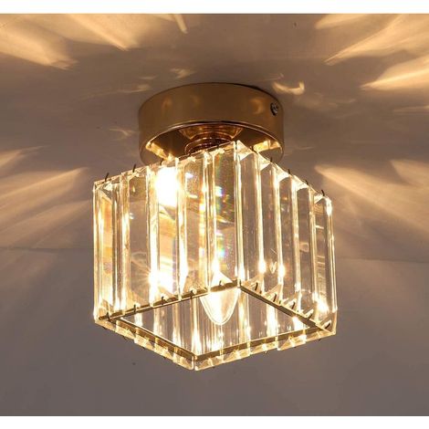 Plafonnier en Cristal, Lustre Mini Carré 60W Encastré Moderne Pliant Près du Plafonnier, Salle à Manger Chambre Cuisine Couloir Cour Hall Suspension, Base E27 (1/5)