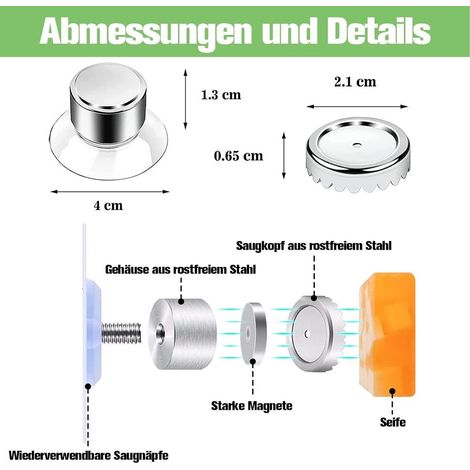 3 magnetische Seifenhalter, kein Bohren erforderlich, Skettar Seifenspender mit Saugnapf, Edelstahl, für Küche und Bad.