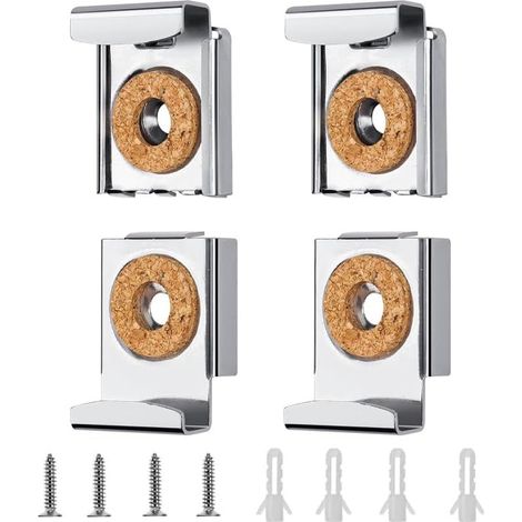 Fixation Miroir, 4 Pcs Supports de Miroir avec Chevilles et Vis, Fixation de Miroir en Verre pour Salle de Bain, Toilettes, Salon (1/5)