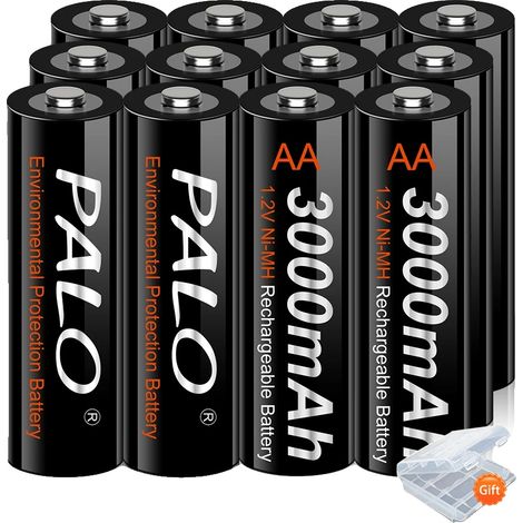 Pilas recargables AA, capacidad de 3000 mAh, baja autodescarga, 12 unidades. (1/2)