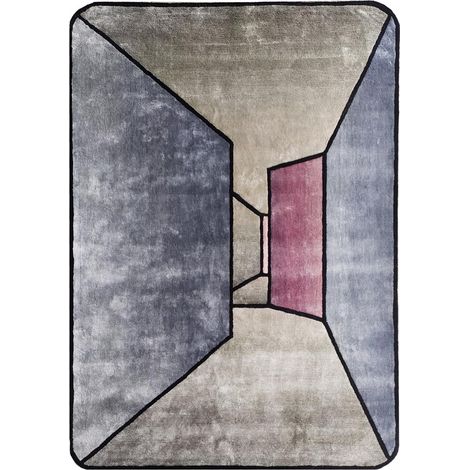 Tapis salon et chambre en laine 200x300 gris et bleu fait à la main