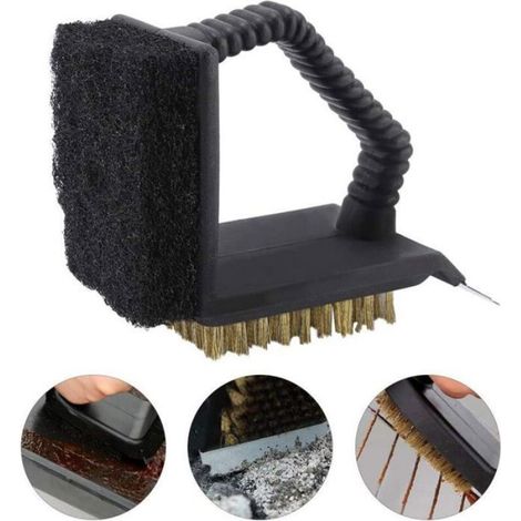 Brosse De Nettoyage Pour Barbecue - Acier Inoxydable - 3-en-1 - Poignée Abs - 12,5 X 8 X 6 Cm - 1 Pièce (1/5)
