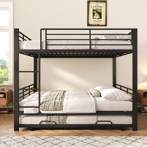 Litera 205x145x170 cm, con cama nido extraíble y barandilla de seguridad, estructura de metal negro (1/5)