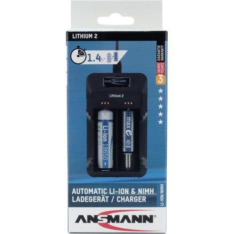 ANSMANN Akku Ladegerät mit LED für 1-2 NiMH Akkus & Li-Ion 3,6V/3,7V