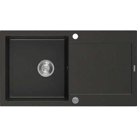 Mexen Leo évier en granit à 1 cuve avec égouttoir 900 x 500 mm, Noir/Or métallique - 6501901010-75 (1/5)