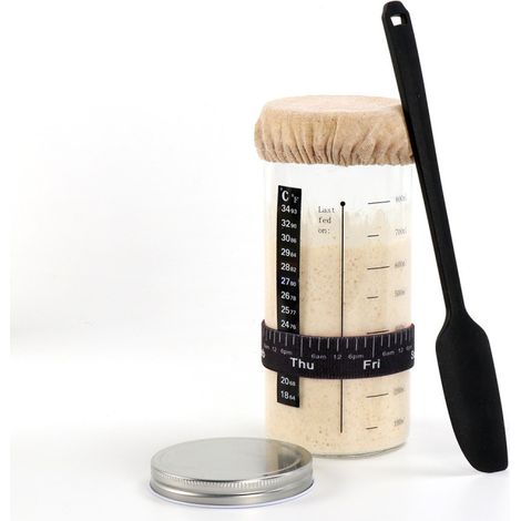 Pot à levain pour la fabrication de pain au levain, kit de levain avec bande de remplissage graduée, thermomètre, racloir, couvercle en tissu cousu et couvercle en métal. (1/5)