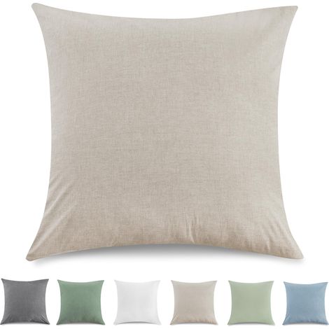 Taie Oreiller 60x60 cm Lot De 2,Housse Coussin 100% Coton Lavé Doux, Aspect Lin Et Respirant, Taie d Oreiller Beige avec Fermeture éClair (1/5)
