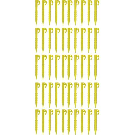 Piquet de tente en plastique, 50 pièces, 5,5 pouces, piquet de sable dentelé, ABS haute résistance, clou de plage en plein air pour auvent de Camping jaune (1/5)