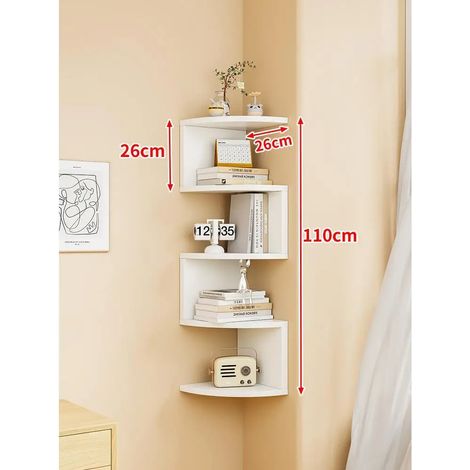 Étagère de rangement murale d'angle moderne et minimaliste à 5 niveaux, rayon 26 cm (colle, clous sans trace et vis d'expansion inclus). Dimensions : [dimensions manquantes]. (1/5)