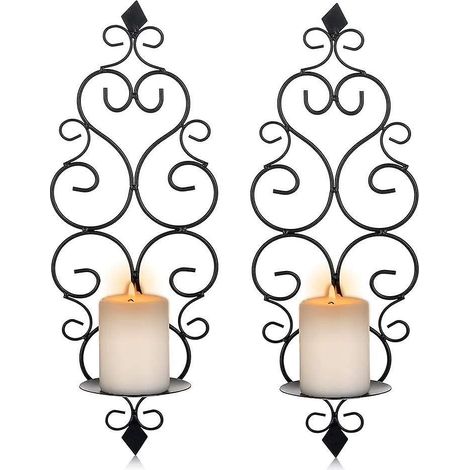 noir-lot De 2 Bougeoirs Photophore Chandelier Porte Bougie Mural Murale Muraux En Mtal, Bougeoir Pour Mur Chambre Salle De Bains Salon Decoration (1/5)