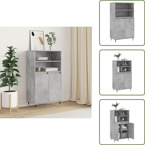 The Living Store Buffet haut Gris béton 60x36x110 cm Bois d'ingénierie - Buffet Design Industriel - Meuble Rangement Gris - Armoire Ouverte - Commode Moderne - Étagère Murale (1/5)