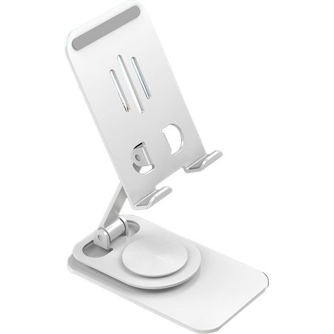Support de téléphone rotatif à 360°, réglable en hauteur, pliable et portable, en métal, pour téléphone et tablette, blanc brillant (1/5)