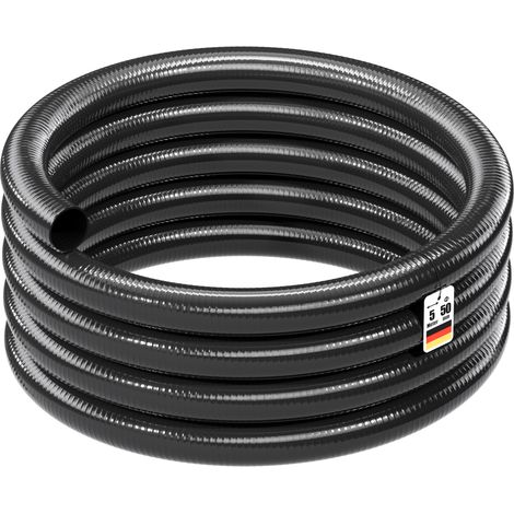 Wiltec Tuyau de pression et d'aspiration 5 m Tuyau pour bassin 50 mm 640 g/m noir très bonne résistance aux UV Tuyau de pompe