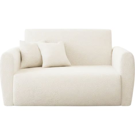 GINA - Canapé droit convertible tissu bouclette 2 places - Gris clair