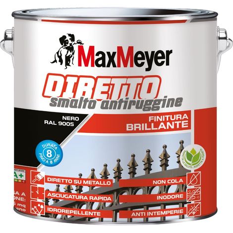 MaxMeyer Smalto Antiruggine Brillante Nero R9005 2L per Interni ed Esterni (1/2)