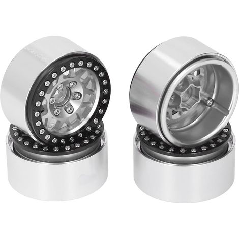 Lot de 4 moyeux de roue 1,9" RC Beadlock en alliage d'aluminium pour Axial SCX10 90046 AXI 03007 1/10 RC Crawler (argenté) (1/5)