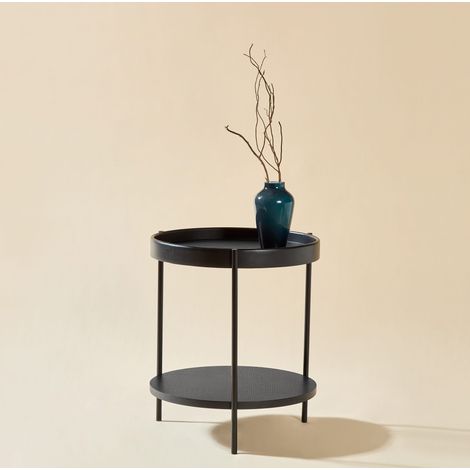 tavolo soggiorno rotondo 69 cm doppio piano design nero HAVRYA (1/5)